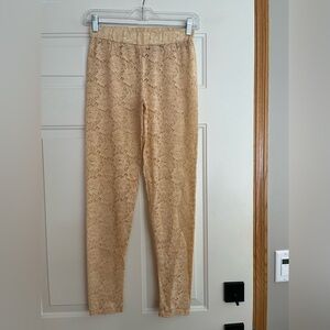 Women’s lace crochet sheer leggings tights. Butterscotch yellow. Size M/L.